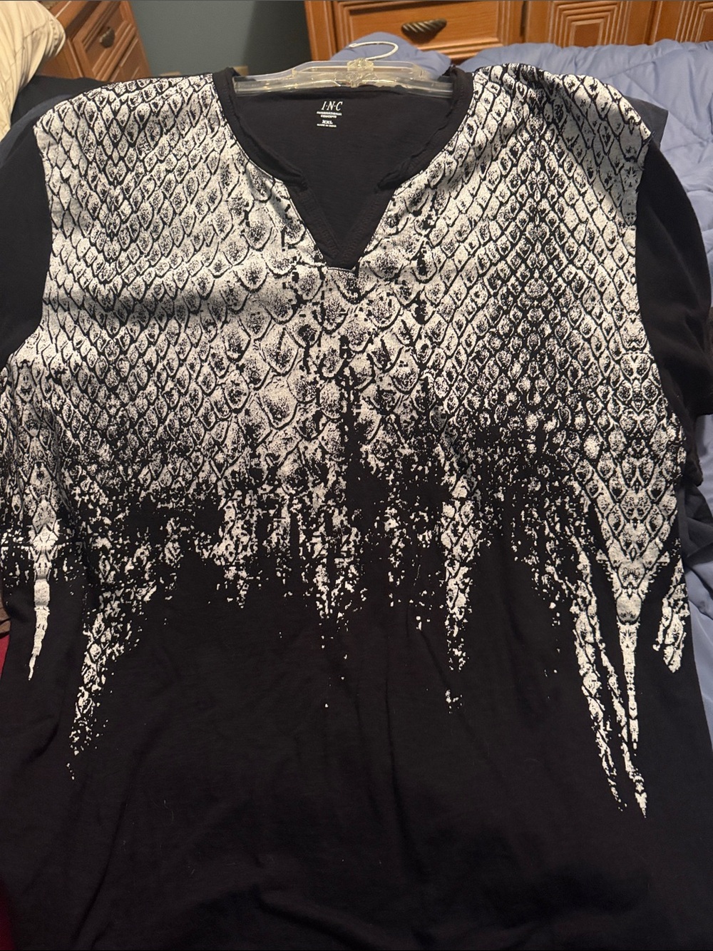INC International Concepts Black and White Snake-Print Short Sleeve Top